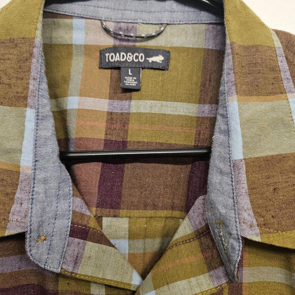 Toad & Co Short Sleeve Button Green Plaid Men's Shirt Organic Cotton L - Picture 2 of 7